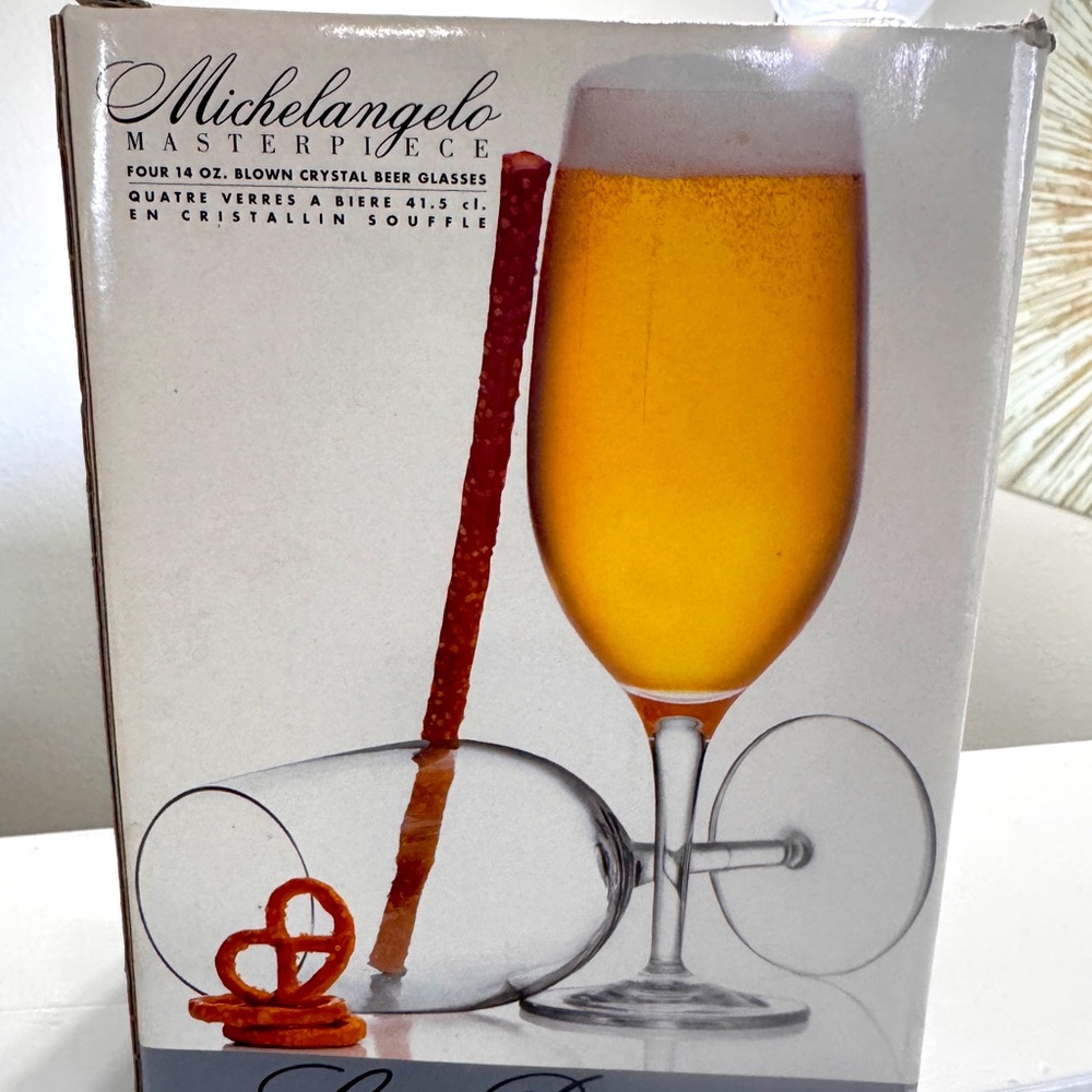 Michaelangelo Luigi Bormiol hand blown crystal beer glasses set of four 14oz